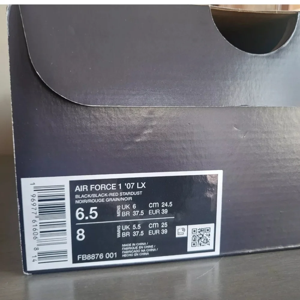 Nike Air Force 1 '07 LX Black  Red Stardust  Size 6.5M/8W - Preloved, CLEAN - Picture 12 of 13